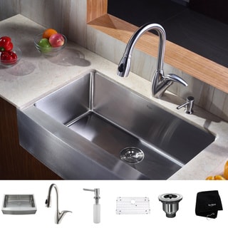 Kraus Stainless Steel Farmhouse Kitchen Sink/ Faucet/ Dispenser