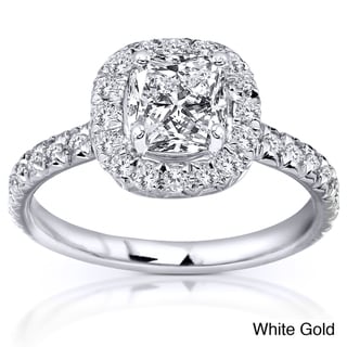 14k White, Yellow, or Rose Gold 1 3/8ct TDW Cushion Diamond Engagement Ring