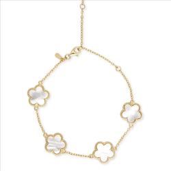 Gold over Silver White Simulated Mother of Pearl Flower Bracelet/ Anklet