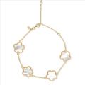 Gold over Silver White Simulated Mother of Pearl Flower Bracelet/ Anklet