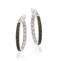 Icz Stonez Sterling Silver Black and White Cubic Zirconia Hoop Earrings