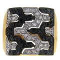 18k Gold over Sterling Silver Black and White Cubic Zirconia Ring