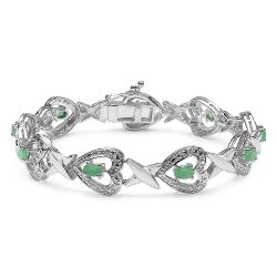 Sterling Silver Emerald and Diamond Accent Heart Link Bracelet