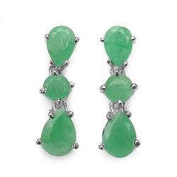 Sterling Silver Pear- and Round-cut Emerald Dangle Earrings