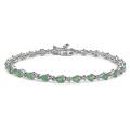 Malaika Sterling Silver Pear-cut Emerald 'X' Link Bracelet