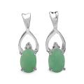 Sterling Silver Oval-cut Emerald Dangle Earrings