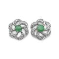 Malaika Sterling Silver Round-cut Emerald Pinwheel Stud Earrings
