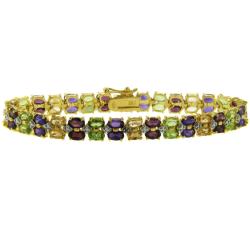 18k Yellow Gold over Silver Multi-gemstone and Diamond Accent Bracelet