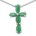 Sterling Silver Marquise-cut Emerald Cross Necklace