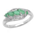 Sterling Silver Marquise- and Round-cut Emerald Bypass Ring