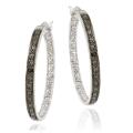 Sterling Silver 32-mm Black Diamond Hoop Earrings
