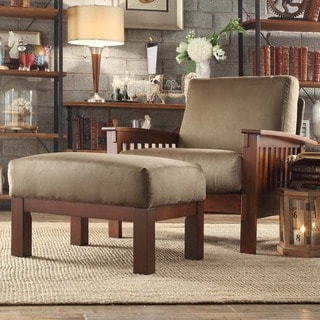 ETHAN HOME Hills Mission-style Oak/ Olive Chair and Ottoman