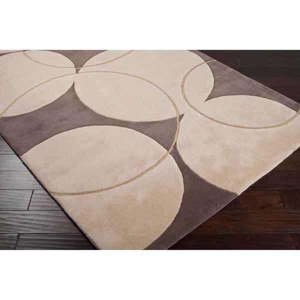 Handtufted Beige Contemporary Circles Vougue New Zealand Wool Geometric Rug (5' x 8