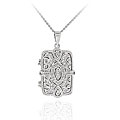 Icz Stonez Sterling Silver Cubic Zirconia Swirl Filigree Rectangle Necklace