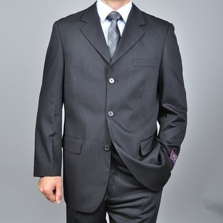 Carlo Lusso Men's Tonal Solid Black Three-button Suit