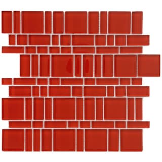 Low Price SomerTile 11 3/4x11 3/4-in Reflections Carnelian Glass Mosaic Tile (Pack of 10)
