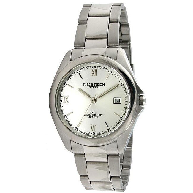 Timetech Men's Silver Dial Round Stainless Steel Watch