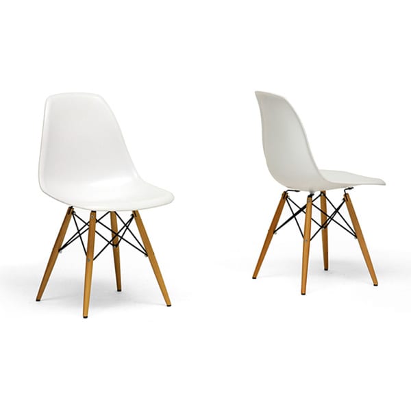 Wood Leg White Accent Chairs (Set of 2) - 12386393 ...