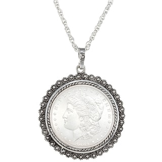 American Coin Treasures Morgan Silver Dollar Silvertone Necklace