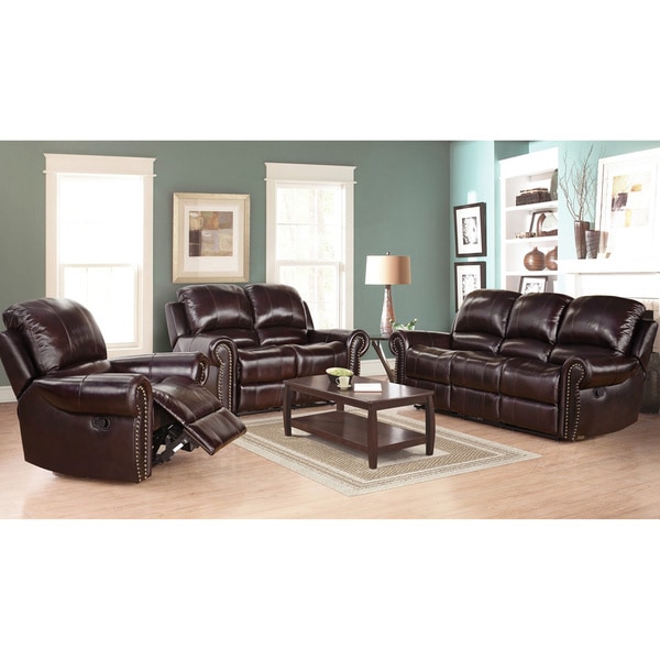 Abbyson Living Broadway Premium Top Grain Leather Reclining Sofa Set