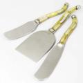 Steel Curved Mother of Pearl 3-piece Cheese Spreader Set (India)