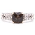 Sterling Silver/ 10k Gold Smokey Quartz and Cubic Zirconia Ring (Size 7)