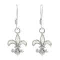 Sterling Silver Fleur de Lis White Opal Dangle Earrings