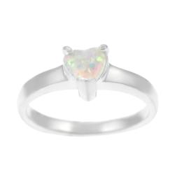 Sterling Silver Heart-cut White Opal Ring