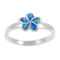 Sterling Silver Blue Opal Plumeria Flower Ring
