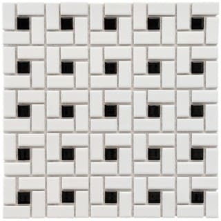 (_ _ ) SomerTile 12.5x12.5-in Spiral 1x2-in White/Black Porcelain Mosaic Tile (Pack of 10)