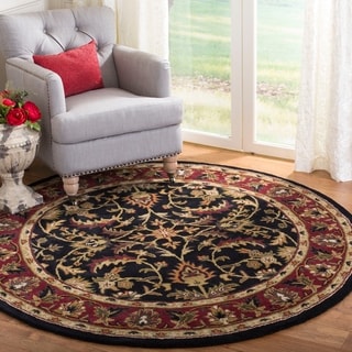 Handmade Heritage Heirloom Black/ Red Wool Rug (3'6 Round)