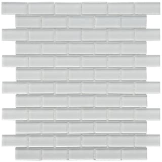 Hot Deal SomerTile 12x12-in Reflections Subway 1x2-in Ice White Glass Mosaic Tile (Pack of 10)