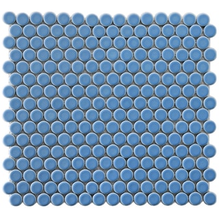 SomerTile 12.25x12-in Penny 3/4-in Lite Blue Porcelain Mosaic Tile (Pack of 10)