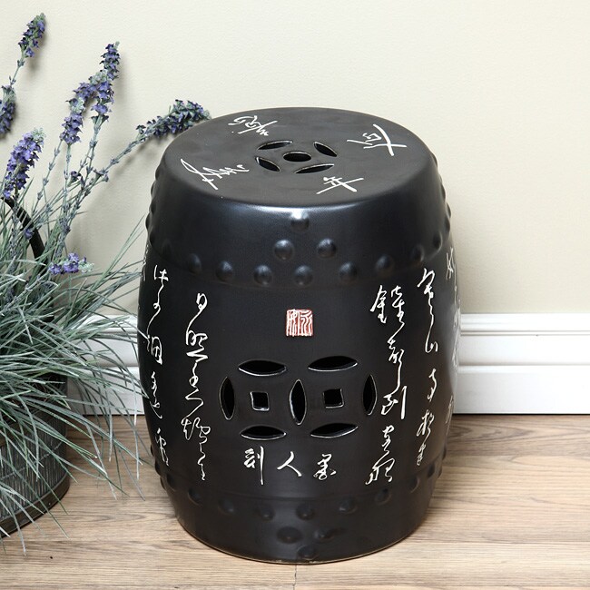 Handmade Chinese Calligraphy Black Porcelain Garden Stool (China