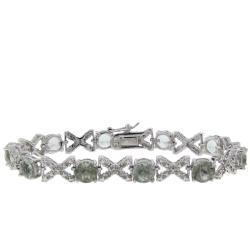 Sterling Silver Green Amethyst and Diamond Accent XOXO Bracelet