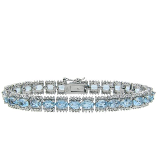 Sterling Silver Oval cut Blue Topaz and Diamond Accent Bracelet