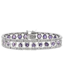 Sterling Silver Amethyst and Diamond Accent Bordered Heart Bracelet