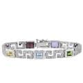 Sterling Silver Multi-gemstone and Diamond Accent Greek Key Bracelet