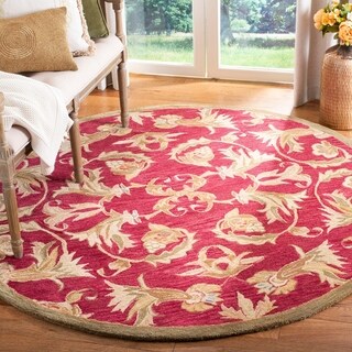 Handmade Flora Burgundy Wool Rug (6' Round)