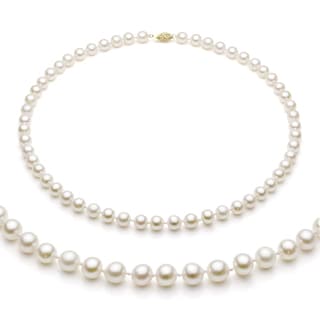 DaVonna 14k White Gold Akoya Pearl Necklace with Gift Box (7-7.5mm)