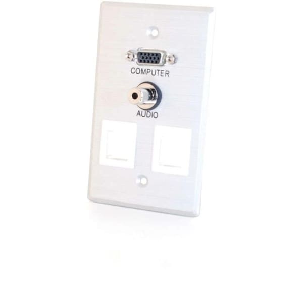 C2G Single Gang HD15 + 3.5mm + (2) Keystone Wall Plate - Brushed Alum