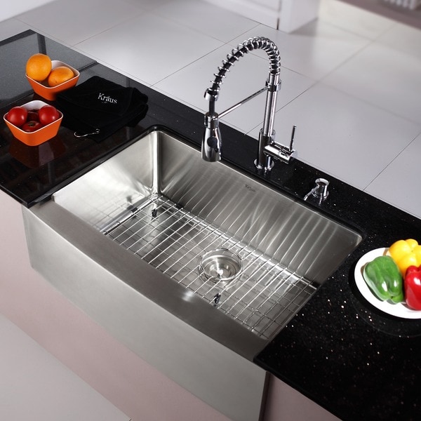 Kraus Kitchen Combo Set Stainless Steel 30inch Farmhouse Sink with