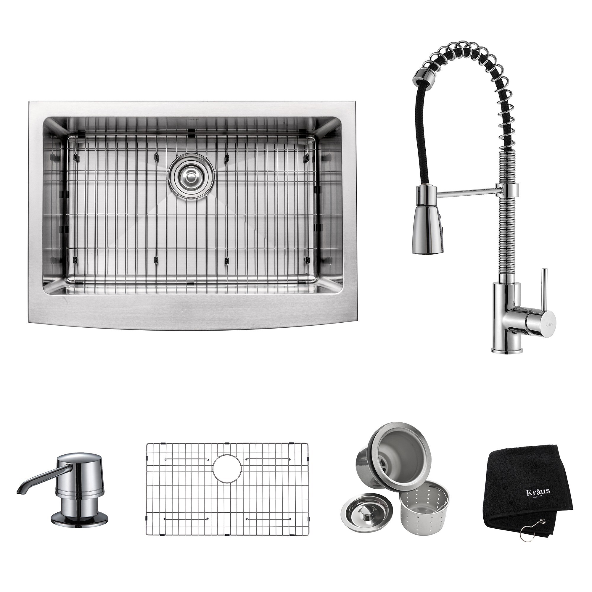 Kraus Kitchen Combo Set Stainless Steel 30inch Farmhouse Sink with