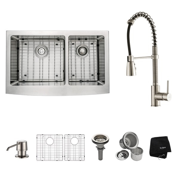 Kraus Kitchen Combo Set Stainless Steel 33inch Farmhouse Sink with