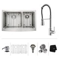 Kraus Stainless Steel Farmhouse Kitchen Sink, Chrome Faucet/ Dispenser
