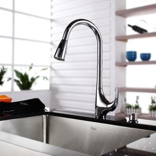 Kraus Stainless Steel Farmhouse Kitchen Sink, Chrome Faucet/ Dispenser