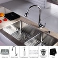 Kraus Stainless Steel Farmhouse Kitchen Sink, Chrome Faucet/ Dispenser