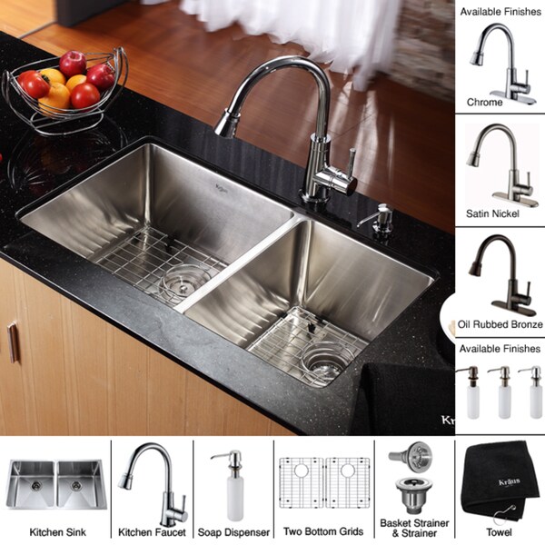 Kraus Kitchen Combo Set Stainless Steel Large Undermount Sink with Faucet Overstock Shopping