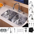 Kraus Stainless Steel Undermount Kitchen Sink, Brass Faucet/ Dispenser