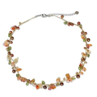 Pearl and Carnelian 'Tropical Elite' Strand Necklace (Thailand) (3-5 mm)